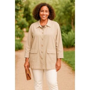 Elisabeth by Liz Claiborne Womens Linen Cotton Blazer Tan Oversized Boxy XXL